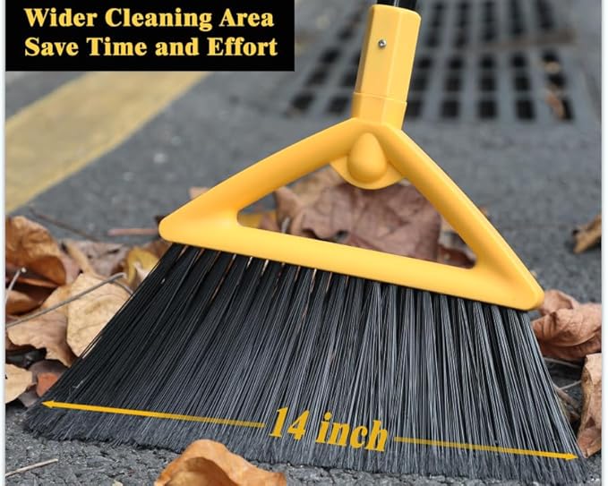 Heavy Duty Broom Outdoor and Indoor 3 Pack Upgraded Commercial Angle Brooms Perfect Yellow Broom of House Kitchen Garage Courtyard