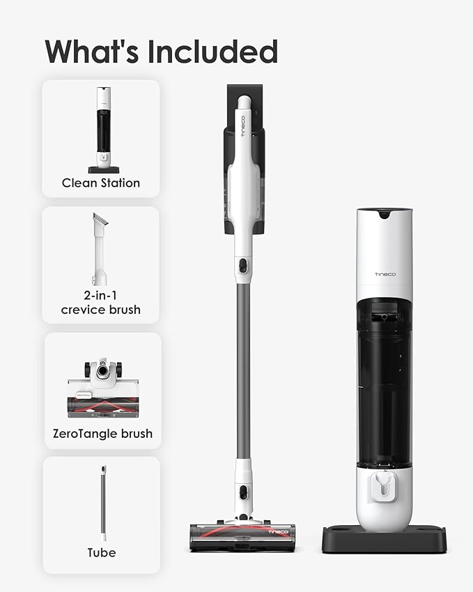 Tineco Pure ONE Station 5 Cordless Smart Vacuum with 2.5L Auto Dust Base Full-Path Self-Cleaning 175AW Suction ZeroTangle Tech Stick Vacuum Cleaner for Pet Hair Carpet &amp Hard Floor