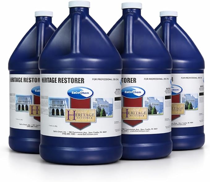 EaCo Chem Heritage Restorer – Non-Corrosive Restoration Detergent for Stone Masonry &amp Sensitive Surfaces – Spray-On No-Scrub Cleaner Removes Metal/Mineral Stains – Case of 4 Gallons