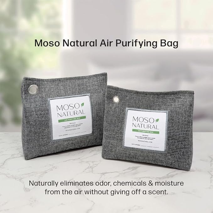 Moso Natural Air Purifying Bag 600g Premium Bamboo Charcoal Odor Absorber Room Deodorizer for Large Spaces Bedroom Kitchen Basement Pet Odor Eliminator for Home 21oz Charcoal Bags (2 Pack)