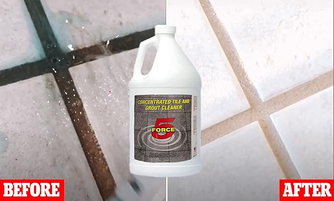 Force 5 Tile and Grout Cleaner 1 Gallon Removes Tough Stains Dirt Caused By Mold Mildew Soap Scum and Hard Water Stains. (1 Gallon)