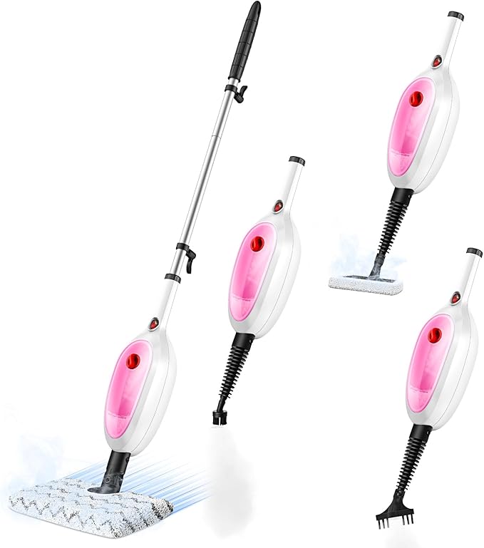 10-in-1 Multipurpose Steam Mop with Detachable Handheld CleanerMulti-Surface Use (Wood Floor/Tile/Window/Clothes/Furniture/Grout) + 2 Pack Dual-Sided Microfiber Mop Pads