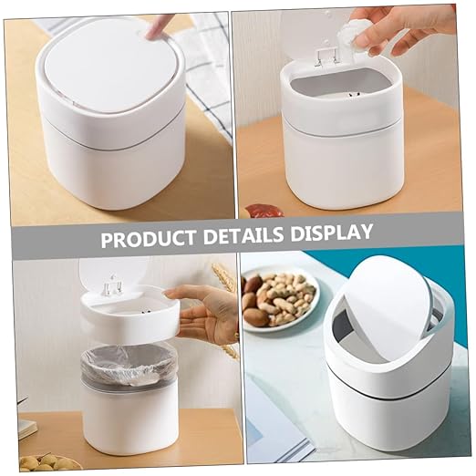 Healifty 2Pcs Small Waste Basket with Lid Odorless Plastic Desktop Trash Can Garbage Can for Kitchen Living Room Bedroom and Office Compact Wastebasket for Tidy Spaces