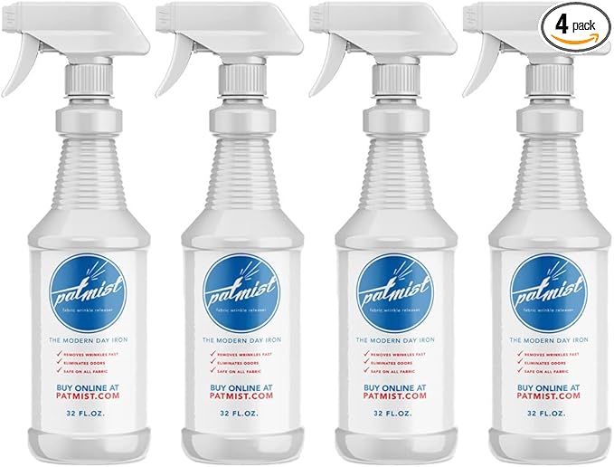 Wrinkle Remover Spray - Fabric Refresher with Fresh Laundry Scent - Odor Remover &amp Fast Drying Ironing Spray - Mist Nozzle Wrinkle Release Spray for Clothes – (4Pack - 32Oz)