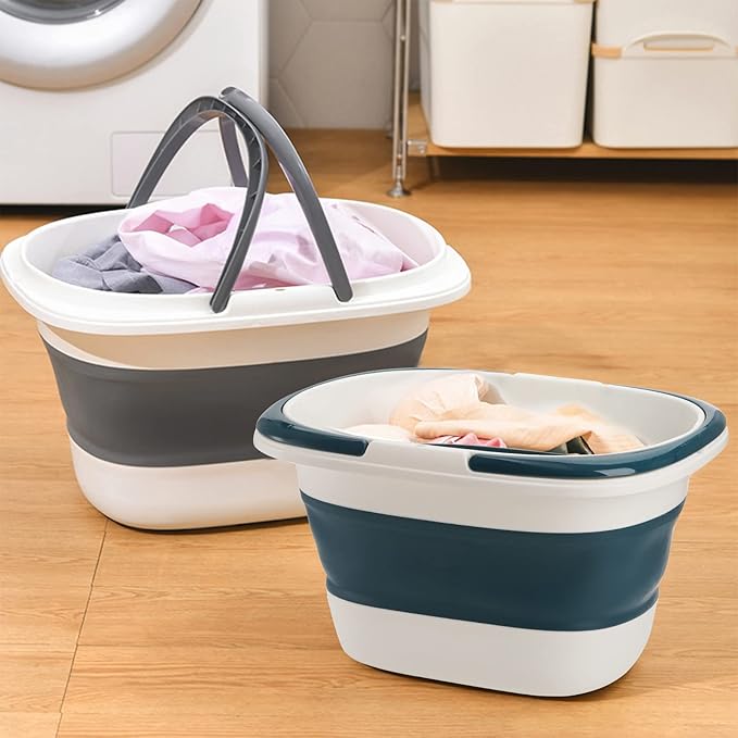 Coloch 2 Pack 16L/4.2 Gallon Collapsible Plastic Bucket Foldable Mop Bucket Laundry Basket with Handle Portable Water Pail Space-Saving Bucket for House Cleaning Car Washing Fishing Camping