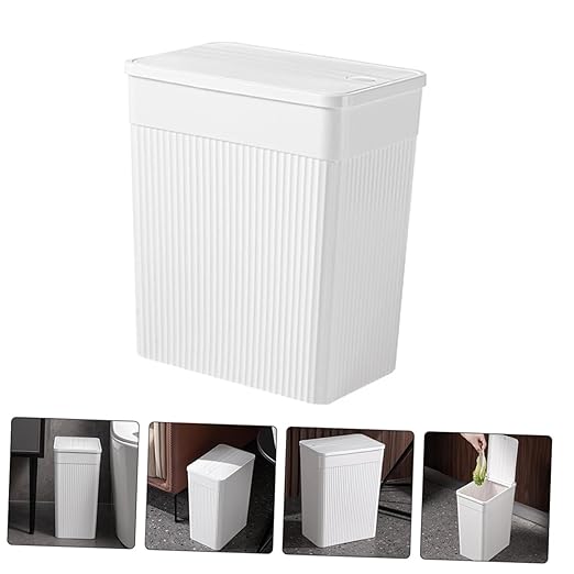VALICLUD Bathroom Trash Can with Press Lid Large White Narrow Garbage Bin Plastic Wastebasket for Home and Toilet Use