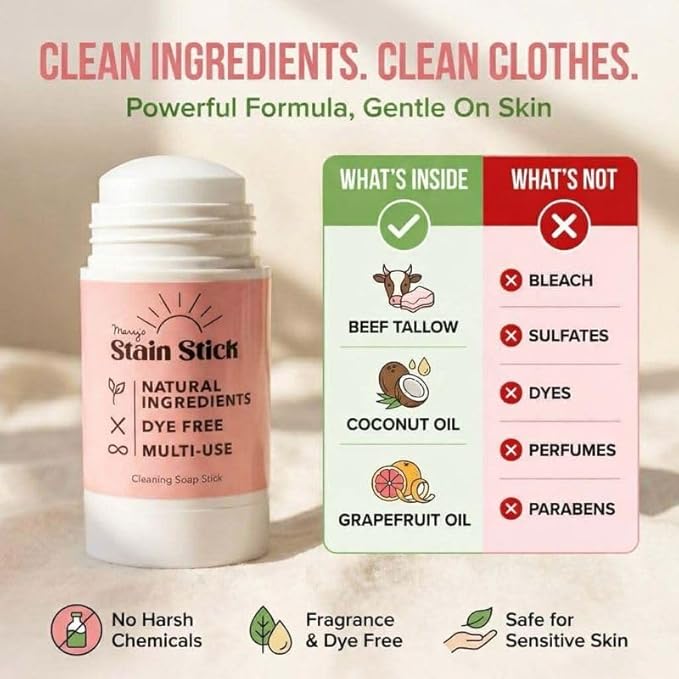 Mary’s Non Toxic Stain Remover Stain Stick with Scrub Base Natural Refillable Laundry Stain Remover Baby Stain Remover Works on Blood Grass Food Ink &amp Markers