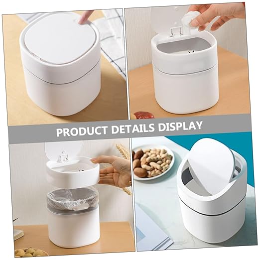 PRETYZOOM 2pcs Mini Countertop Trash Can Portable Small Waste Basket Lid Desk Trash Can for Kitchen Office