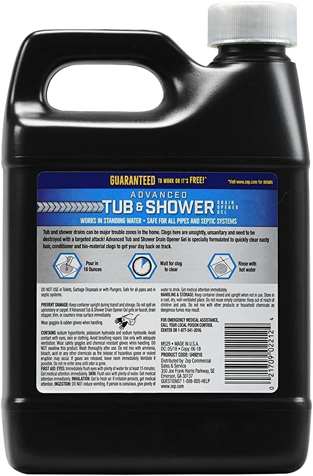 Zep Advanced Tub and Shower Drain Opener Gel - 32 oz (Case of 12) U49210 - Formulated For Hair Soap and Conditioner