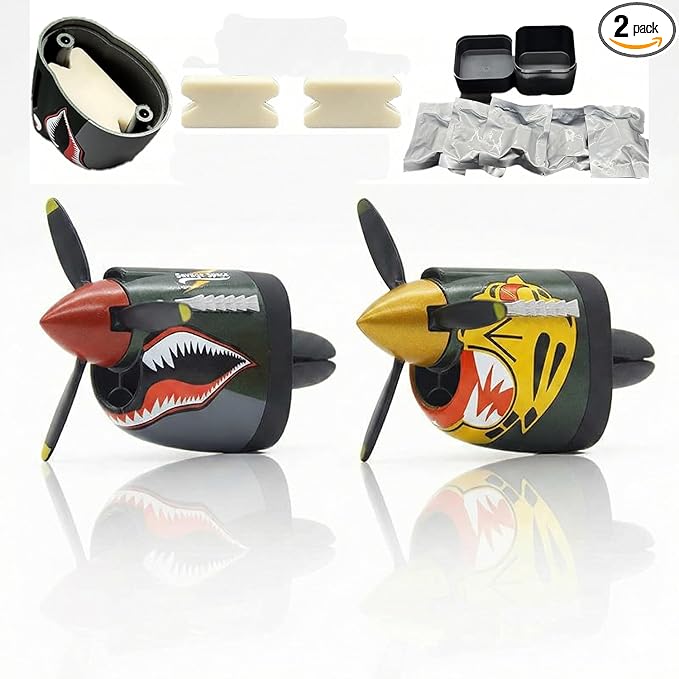 P-40 Warhawk Car Air Freshener with Spinning Propeller - Vent Clip Dashboard Decor for Men Long Lasting Odor Eliminator &amp Aviation Gift (style-D-2PCS)