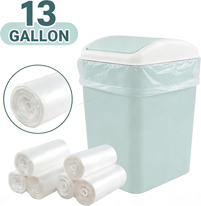 Xyskin 13 Gallon Clear Garbage Bags Tall Kitchen Can Liners 6 Rolls Office Trash Bags 150 Counts