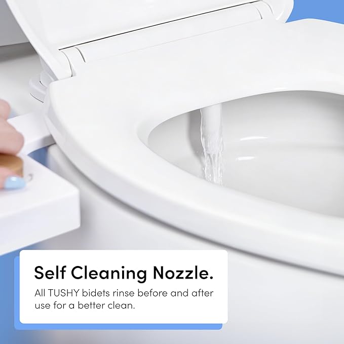 TUSHY Fresh Cool Water Bidet: Ultra Slim Toilet Seat Attachment (Non-Electric Self-Cleaning Hygienic Nozzle) Easy DIY Install &lt10 Min (Adjustable Water Pressure Control) Matte Brass Knob
