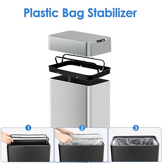 TLSUNNY 21.1 Gallon Automatic Trash Can Stainless Steel Motion Sensor Garbage bin Smart Trash Can W/Butterfly Lid Bag Retainer Ring and Display Light for Living RoomKitchenOffice (Silver 80L)