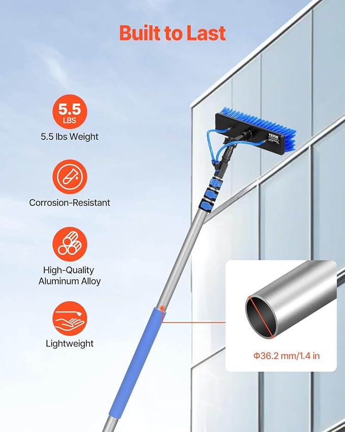 VEVOR Water Fed Pole Kit 20FT Solar Panel Cleaning Pole with Extendable Handle 180° Rotatable Brush Head &amp 65.6FT Hose Household &amp Outdoor Window Cleaner Tool for Caravan Solar Panel Deck