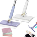 Lazy Mop Wet and Dry Clip No Wash Disposable Dust Push Pull Mini Mop Zero Touch Clever Automatic Cloth Changing Mops with 4 Reusable Cloths for Home (Purple+White)