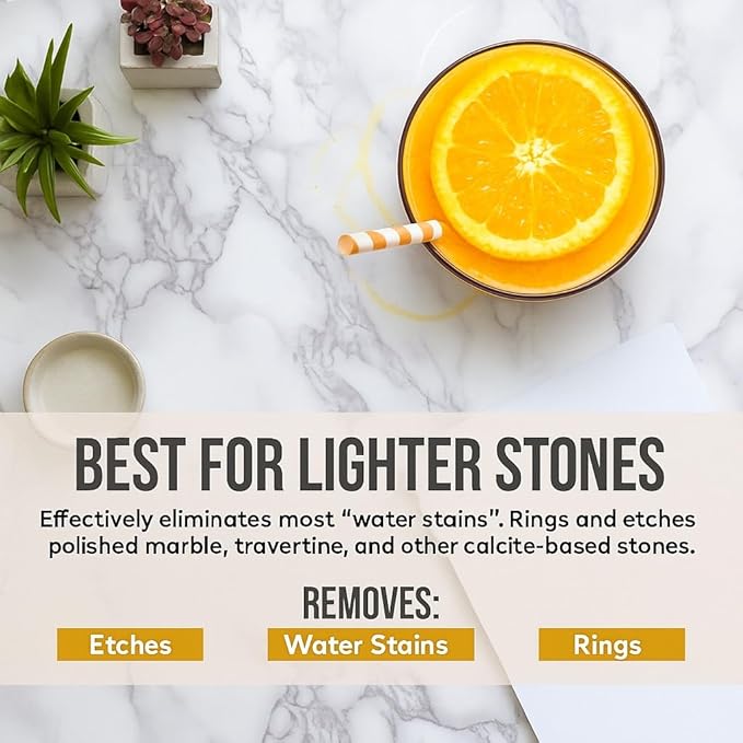 MB Stone Care Sample Kit - MB-11 Marble Etch Remover for Light to Neutral Colored Calcite Based Stone GT-1 Green Thing MB-24 Barrier Sealer Finito Finishing Spray Microfiber Towels