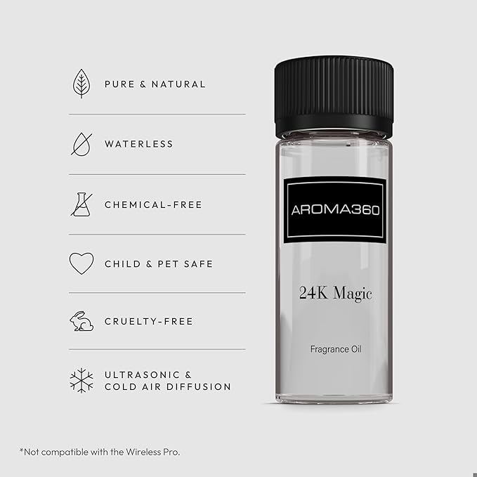 Aroma360-24K Magic Fragrance Oil Blend 50ML | Hotel Inspired Luxury Essential Oil Diffusers | Aromatherapy Scent Diffuser Oil | Citrus Beginning of Bergamot Lemon &amp Lemongrass with Notes of Jasmi