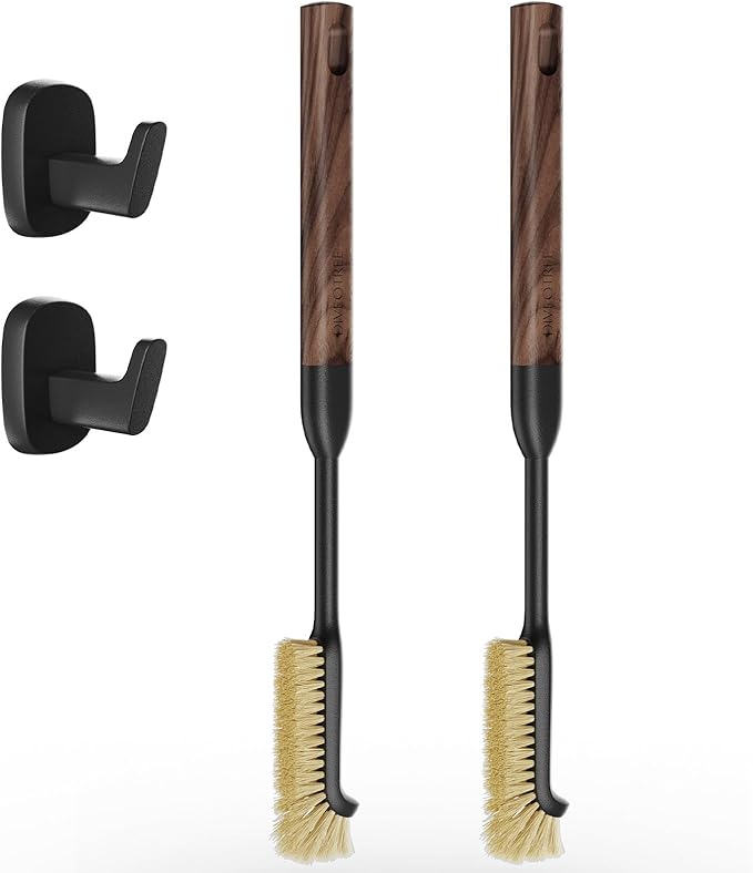 Cleaning Brush Diveotree Hard Bristle Brush for Deep Cleaning Grout Sink Cup Teapot Bottle Blender Multi-Purpose Brush wih Long Handle for Kitchen (Black-2Pack)