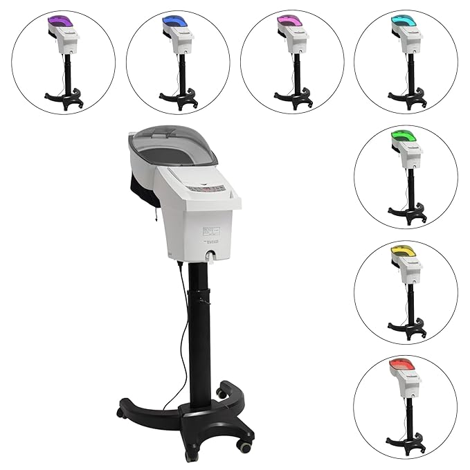 Ultrasonic Ozone Hair Steamer Micro Mist Salon Styling Floor Hair Steamer Rolling Salon Ozone Hair Care SPA Steamer Oil Treatment with Rolling Floor Stand Base 7 Light (US Stock)