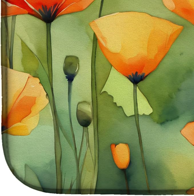 Caroline's Treasures DAC1630DDM California California Poppies in Watercolor Dish Drying Mat Absorbent Dish Drying Mat Pad for Kitchen Counter Dish Drainer Mat for Countertop 14 x 21 Multicolor