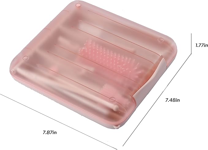 Portable Baby Bottle Brush Set Portable Bottle Drying Rack. Nipple Brush Straw Brush Soap Dispenser. Portable for Travel. Pink