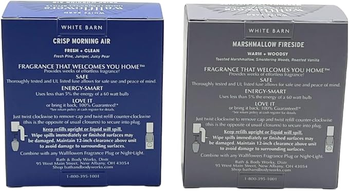 Bath &amp Body Works Wallflowers Refills Autumn Fragrance 4-Bulb Bundle – Marshmallow Fireside &amp Crisp Morning Air Gift Set with 30-Inch Metallic Silver Ribbon Bow – 2-Pack Each Box