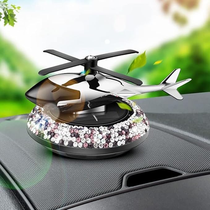 Diamond Car Air Fresheners with Solar Rotating Car Fragrance Diffuser Car Perfume Decoration Car Dashboard Aromatherapy Ornament Solar Helicopter Perfume Ornament Home Office Desktop Decoration E