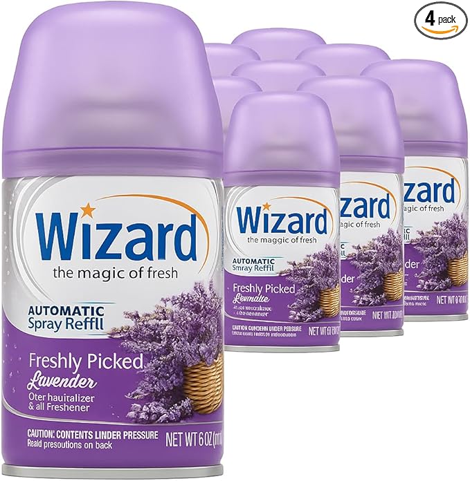 Wizard Automatic Spray Refill – Freshly Picked Lavender 5 oz (12 Pack) | Compatible with Air Wick Freshmatic &amp Glade Dispensers | Long Lasting Odor Neutralizer for Home &amp Office
