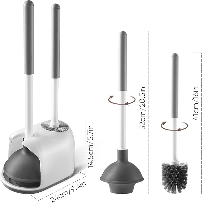 Eyliden Toilet Plunger and Brush 2 in 1 Toilet Bowl Brush Plunger Set with Holder Bathroom Cleaning Tools Combo with Caddy Stand Nylon Bristles Shatter-Resistant Plastic White
