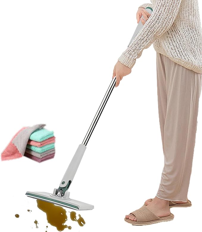Floor Mop Set - Clamp Spins Mop Reusable Wet Dry Cleaner with 4 Cloth Pads Hardwood Tile Mops Household Cleaning Equipment | Living Room Bedroom Floor Tiles Glass for Living Room Bedroom Tiles