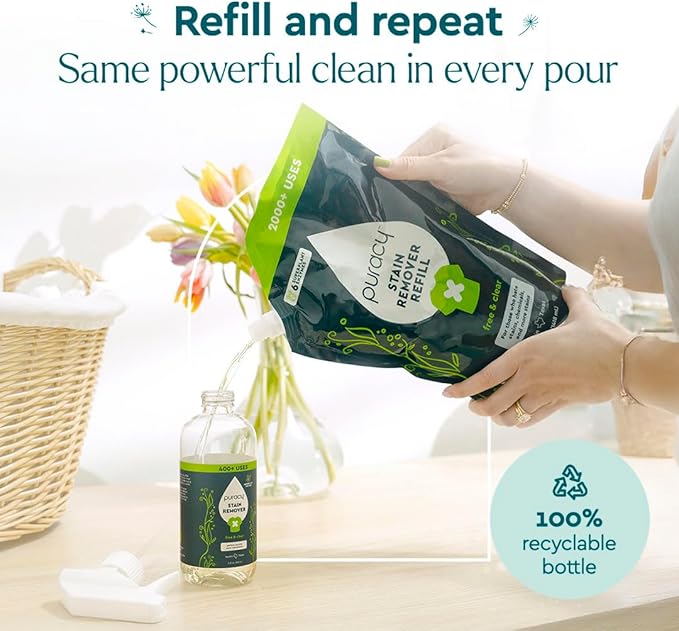 Puracy Stain Remover Natural Travel and Laundry Stain Cleaner for Clothes Baby Essentials Kids Stains Oil and Fabric Spot Cleaner Unscented (48 fl oz Pack of 2 and12 fl oz)