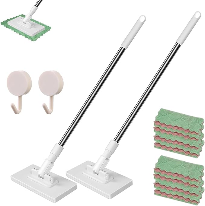 Snap Grip Mop Snap Grip Mini Mop Retractable Gap Dust Cleaner Flat Mops with Locking Head &amp Sweeping Cloths for Floors Walls Windows (2PCS)