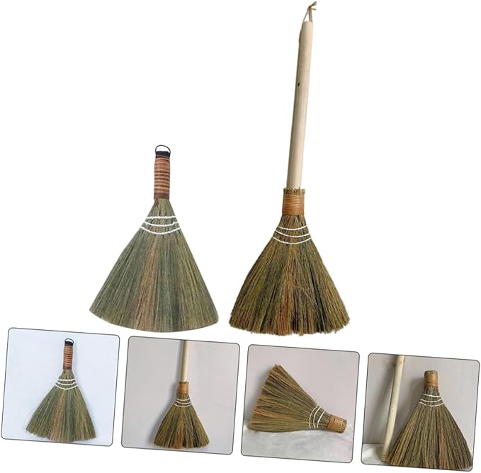 2pcs Hand Woven Broom Portable Lightweight Manual Whisk Broom for Home Office Car Cleaning Dust Sweeper with Rustic Farmhouse Charm