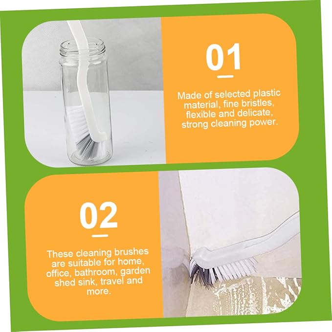 PartyKindom 8pcs Double Scrub Cleaning Brush for Bathroom Grout and Sink Flexible Bristles Curved Handle for Easy Corner Cleaning Multi-Purpose Household Tool