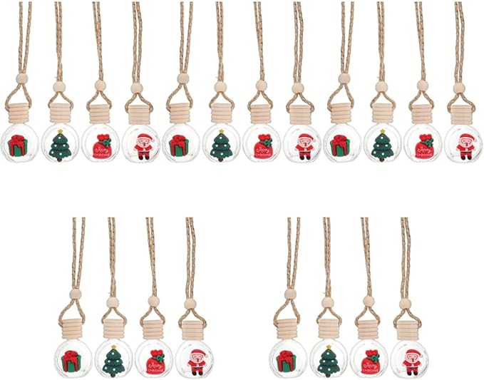 20 Pcs Hanging Car Air Freshener Diffuser Bottles Empty Glass Perfume Essential Oil Bottle Christmas Car Air Freshener Clear Diffuser Pendant for Holiday Decoration