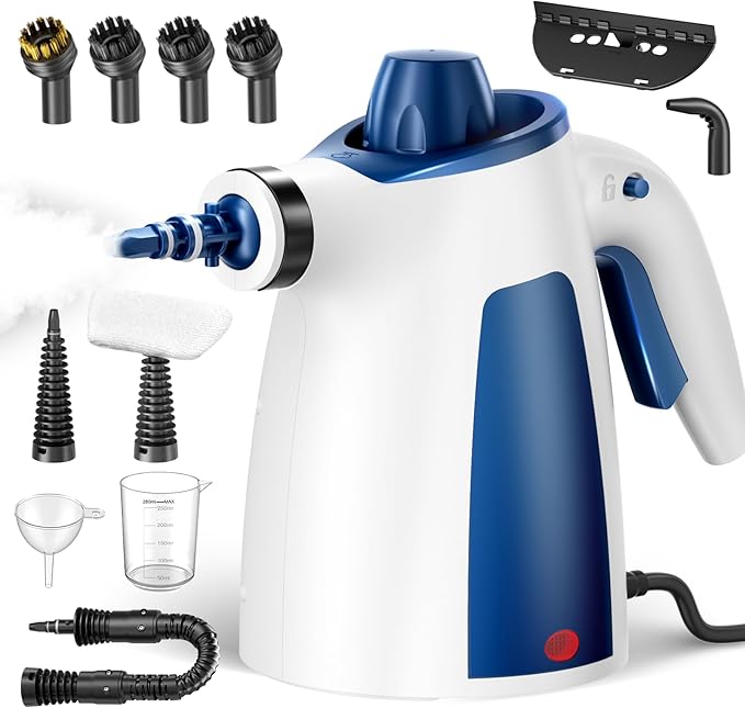 Steam Cleaner Pressurized Handheld Multi-Surface Natural Steam Cleaner with 12 PCS Accessories &amp Safety Lock 350ML Large Capacity Steamer for Car Home Upholstery Kitchen Window Grime Grea