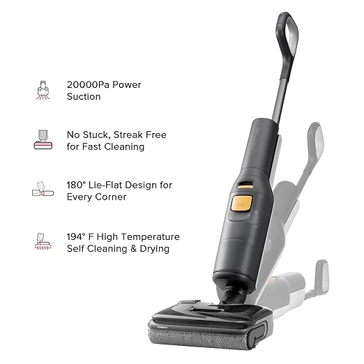 roborock F25 BX Wet Dry Vacuum Cleaner Cordless Vacuum Mop All in One with 20000Pa 194°F Hot Air Flash Drying &amp Self Cleaning Zero-Tangle Wet Mop Cleaner for Hard Floor 180° Lie Flat