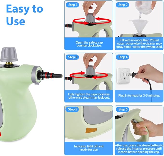 Handheld Pressurized Steam Cleaner with 12 pcs Accessories Portable Steamer for Cleaning Steam Cleaner for Home Use Steamer for Cleaning Car Furniture Floor Upholstery Grout and Tile Green