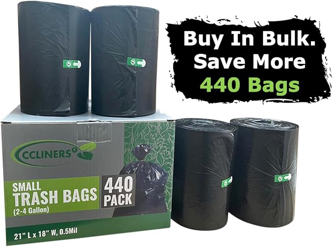 2-4 Gallon Small Black Trash Bags (440 Bags) Bathroom Garbage Bags Plastic Wastebasket Can Liners 2 Gallon 3 Gallon 4 Gallon Trash Bag for Home and Office Bins(440 Count)