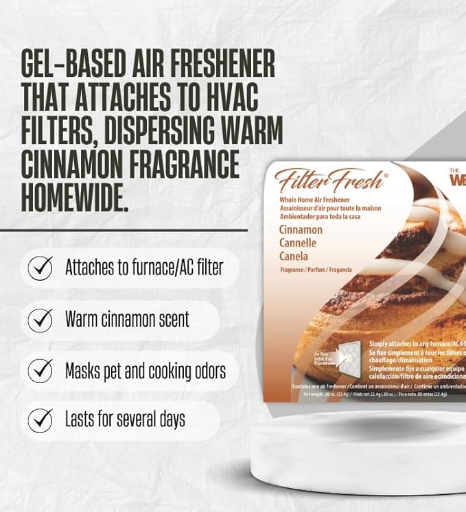 Air Filter Freshener For Home Vents – FilterFresh Cinnamon Scent 0.8 oz Gel Bundle with Microfiber Cloth – Whole Home HVAC &amp Small Space Application – Odor Control for Air Systems – Gift Set (5 It