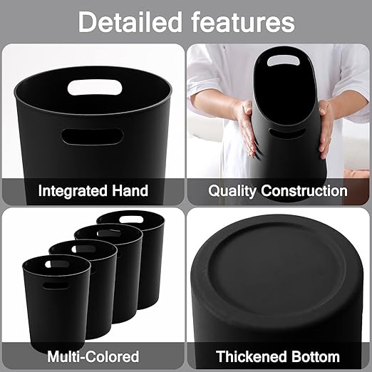 4 Pack Small Trash Can for Bathroom - 3 Gallon/12-Liter Wastebasket Round Plastic Garbage Container Bin for Bedroom Office Black.