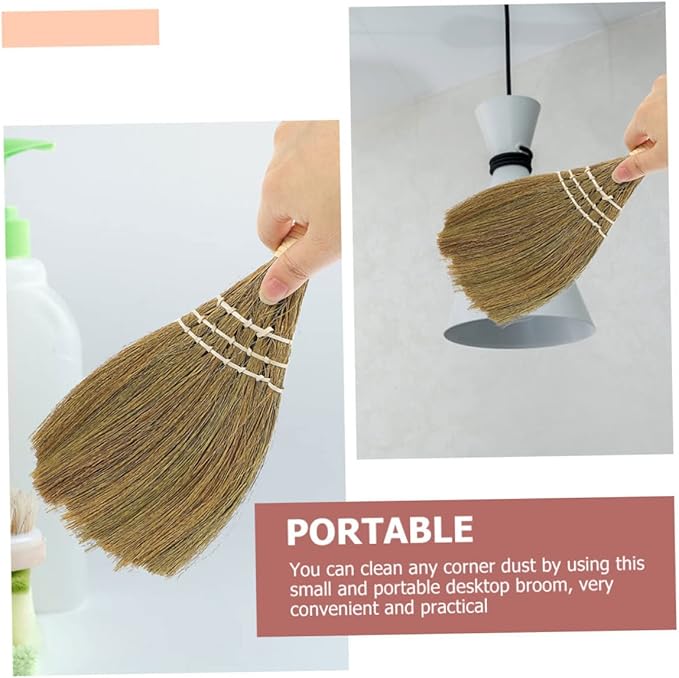 STOBAZA 5pcs Flexible Desk Dust Broom Short Handle Broom Natural Straw Kitchen Countertop Cleaning
