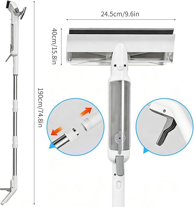 4-in-1 Window Squeegee with Sprayer &amp Remote Control Spray 74 Extendable Window Washing Kit with Extension Pole Window Cleaning Equipment for Indoor Outdoor High Window Car Glass &amp Shower