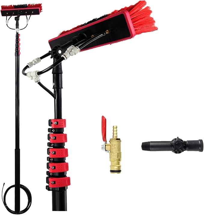 Telescopic Window Cleaner Extendable Water Fed Pole Kit Water Fed Telescopic Brush for Cleaning Solar Panels and Window Glass7.2M/24FT