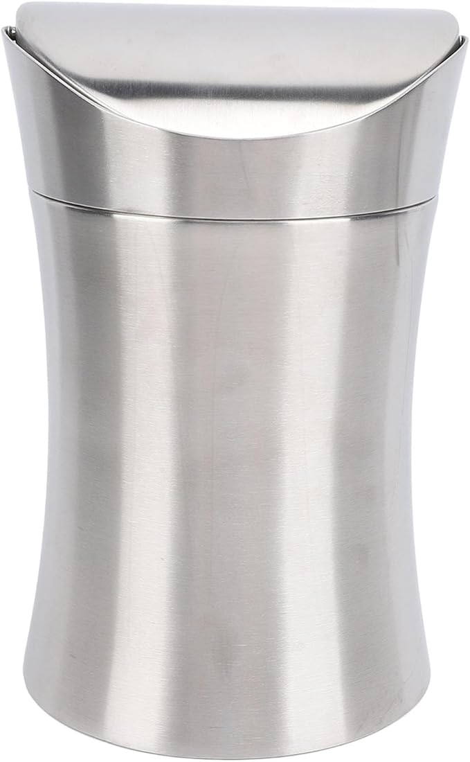 Zerodis Desk Trash Can Wastebaskets Multifunction Tabletop Dustbin Modern Garbage Container Storage Bin with Swing Lid Tiny Waste Basket for Office Home Desk Trash Can Stainless Steel
