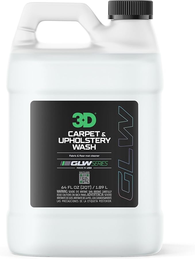 3D Carpet &amp Upholstery Cleaner GLW Series | Ultra Powerful Stain Eliminator | Car Carpet Seats Floor Mats | Hyper Thick Foam | Fresh Scent | DIY Car Detailing | 64 oz