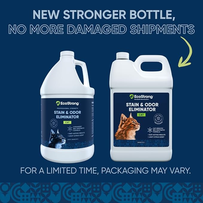 Eco Strong Cat Stain And Odor Remover| Enzyme Urine Odor Neutralizer - Stain Remover for Carpet Litter Boxes Bedding and Laundry [Citrus Scent Gallon Value Size]
