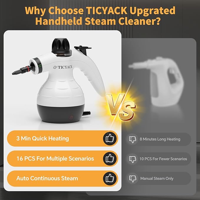 Steam Cleaner Handheld Steam Cleaner for Home 16-Piece Steam Cleaner Kit with Automatic Steam Switch Steamer for Kitchen Bathroom Living Room and Multi-Surface Deep Cleaning (White/Black)