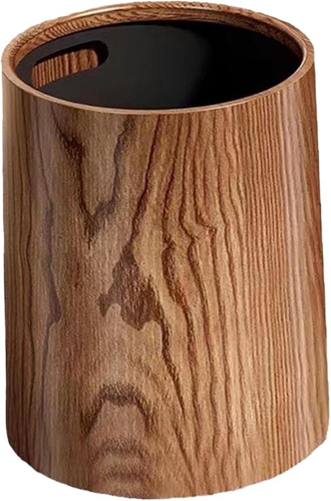 ＫＬＫＣＭＳ Wood Grain Trash Can Garbage Bin Large Capacity Fashion Waste Basket Toilet Paper Basket for Bedroom Bathroom Laundry Kitchen 15L Brown