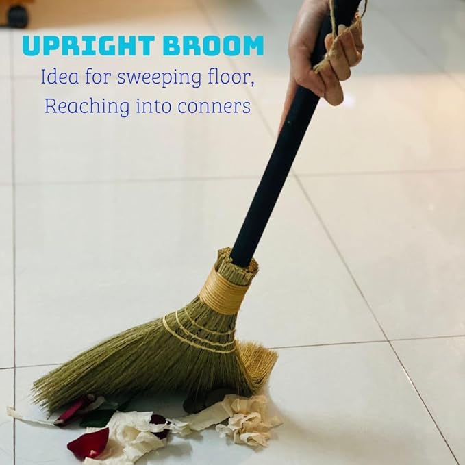 Natural Whisk Sweeping Black Handle Broom - Brooms for Wedding Jumping Ceremony Halloween DIY Decoration - Vietnamese Straw Soft Broom 12.2 Width 28.35 Length